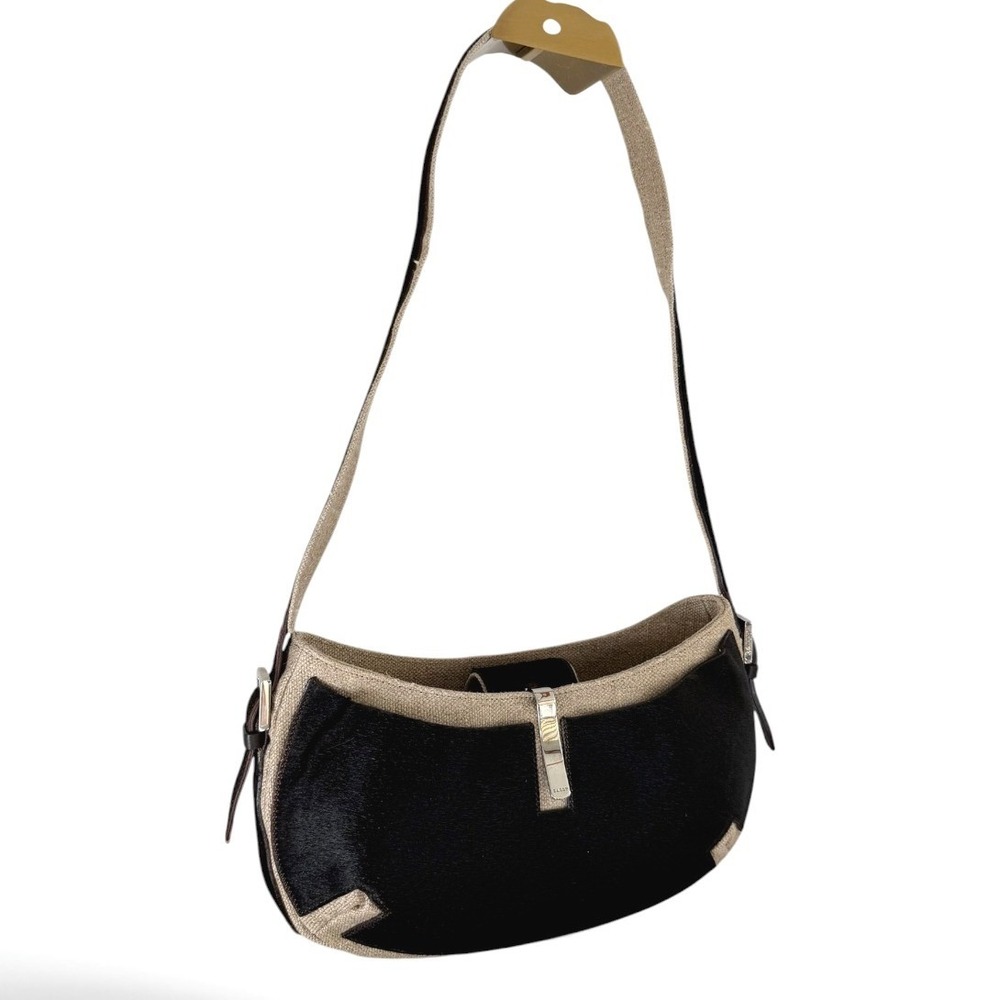 Bally Vintage Black Calf Hair Woven Fabric Leather Shoulder Bag